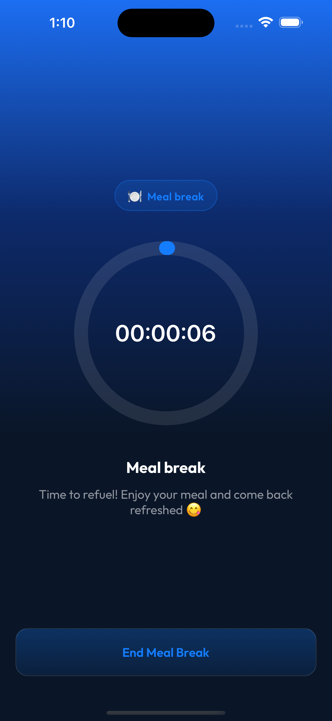 Active meal break timer