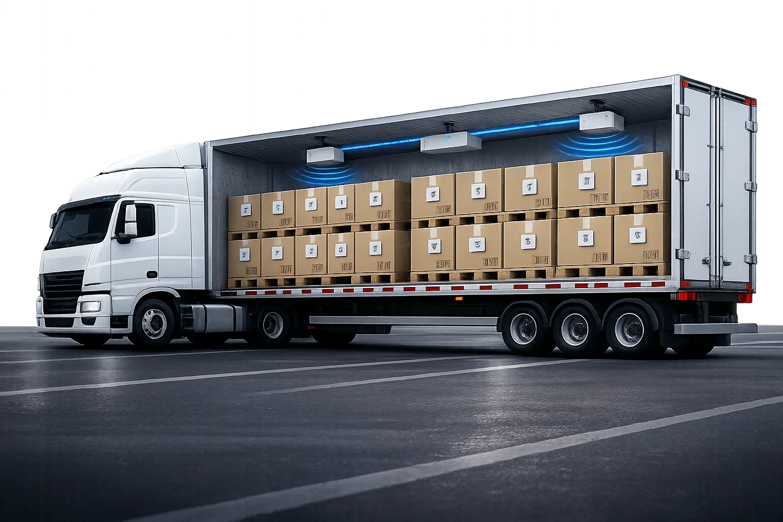 RFID-equipped trailer with antennas, tags, and reader